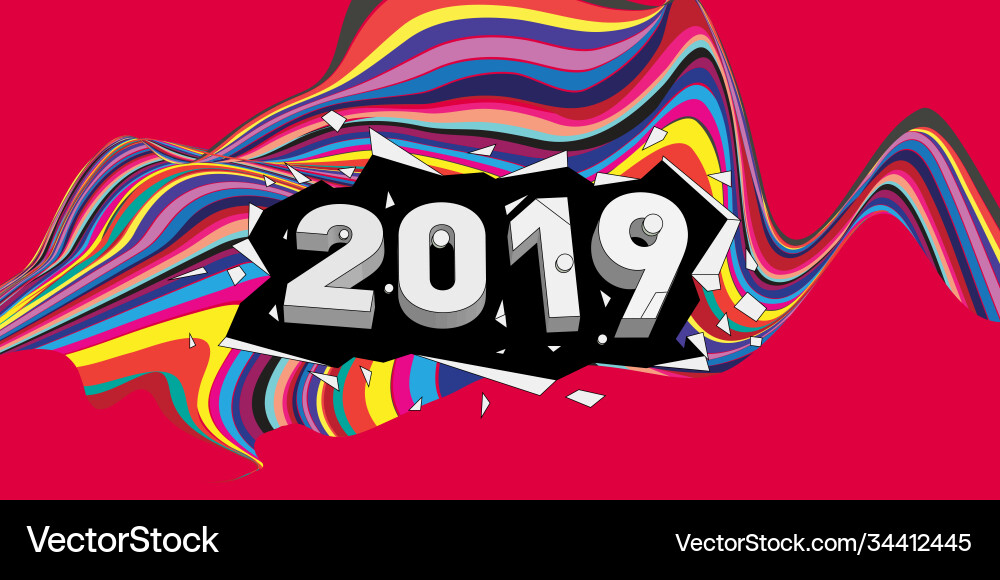2021 new year text with wavy colorful line vector image