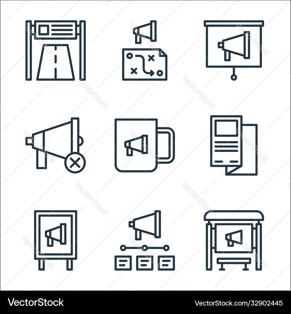 Advertisement line icons linear set quality Advertisement line icons linear set quality Vector Image