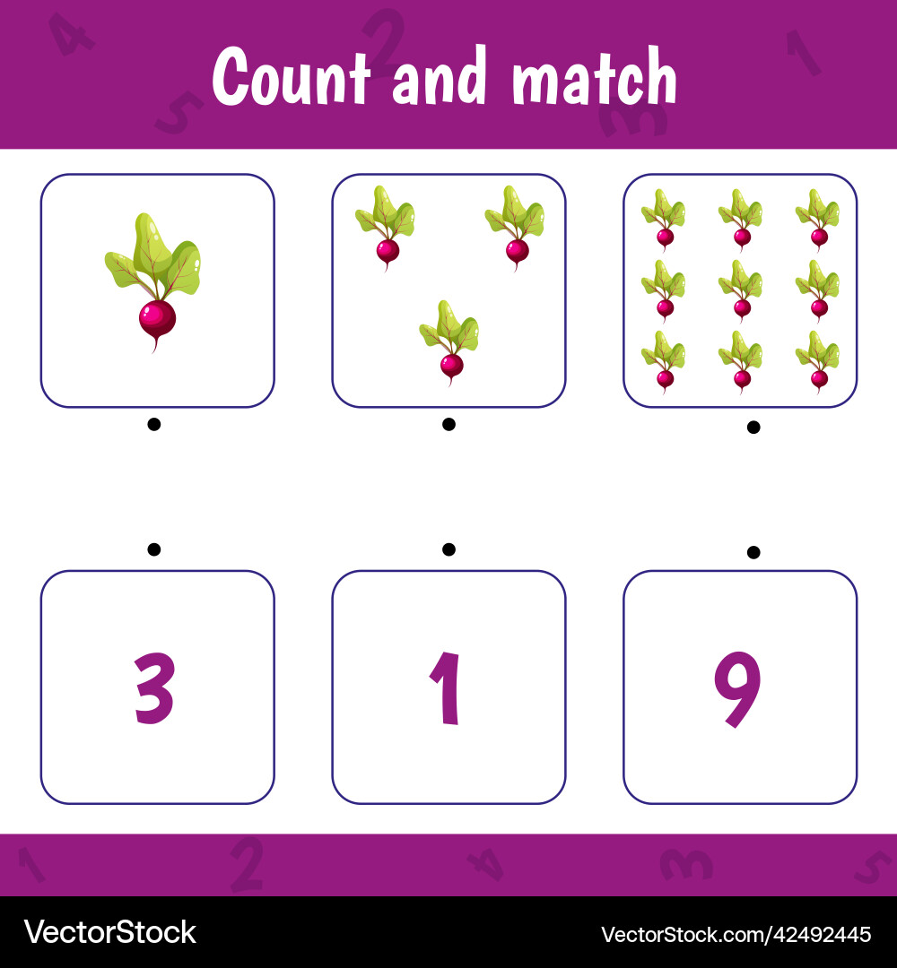 Counting game for preschool childrencount beets Counting game for preschool childrencount beets vector image
