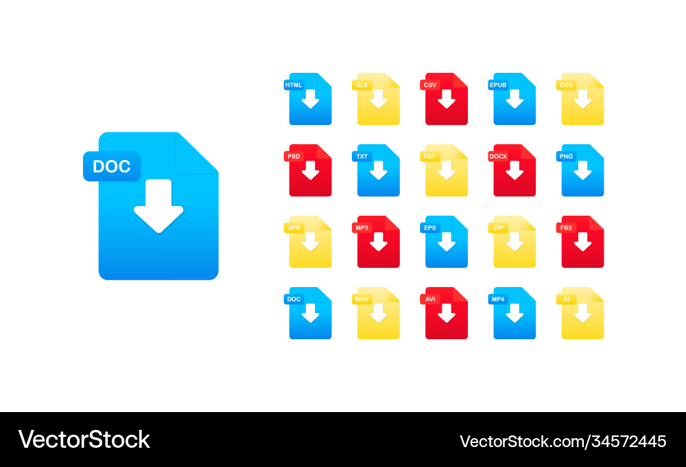 Document format icon set on isolated white Document format icon set on isolated white vector image