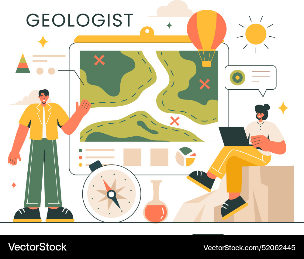 Geologist with soil analysis and features Geologist with soil analysis and features Vector Image