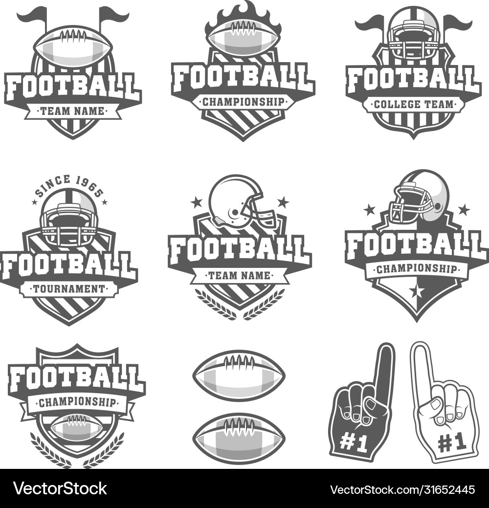 Greyscale football logo collection vector image