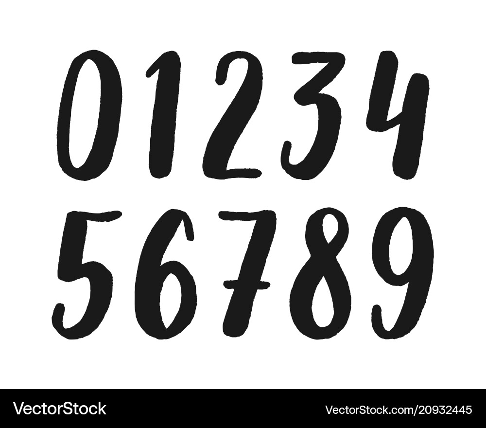 Hand drawn calligraphic numbers symbols Royalty Free Vector