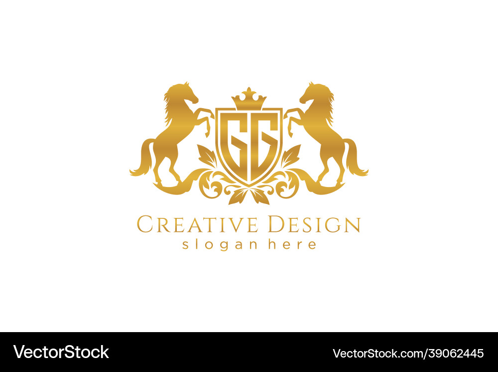 Initial gg retro golden crest with shield and two Initial gg retro golden crest with shield and two vector image