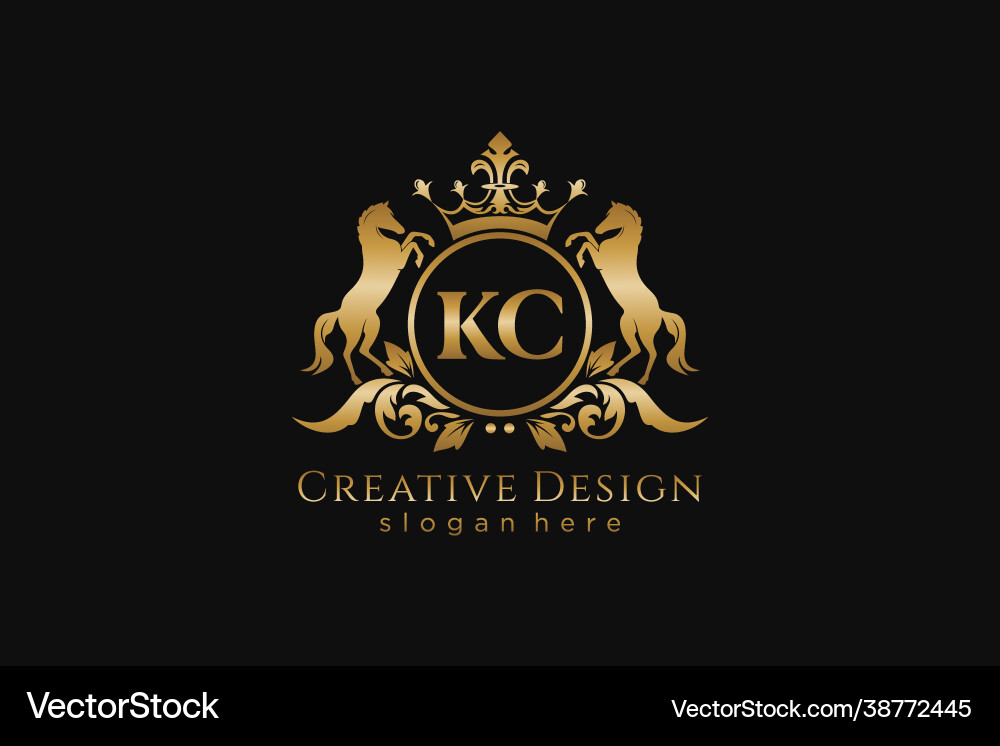 Initial kc retro golden crest with circle and two Vector Image
