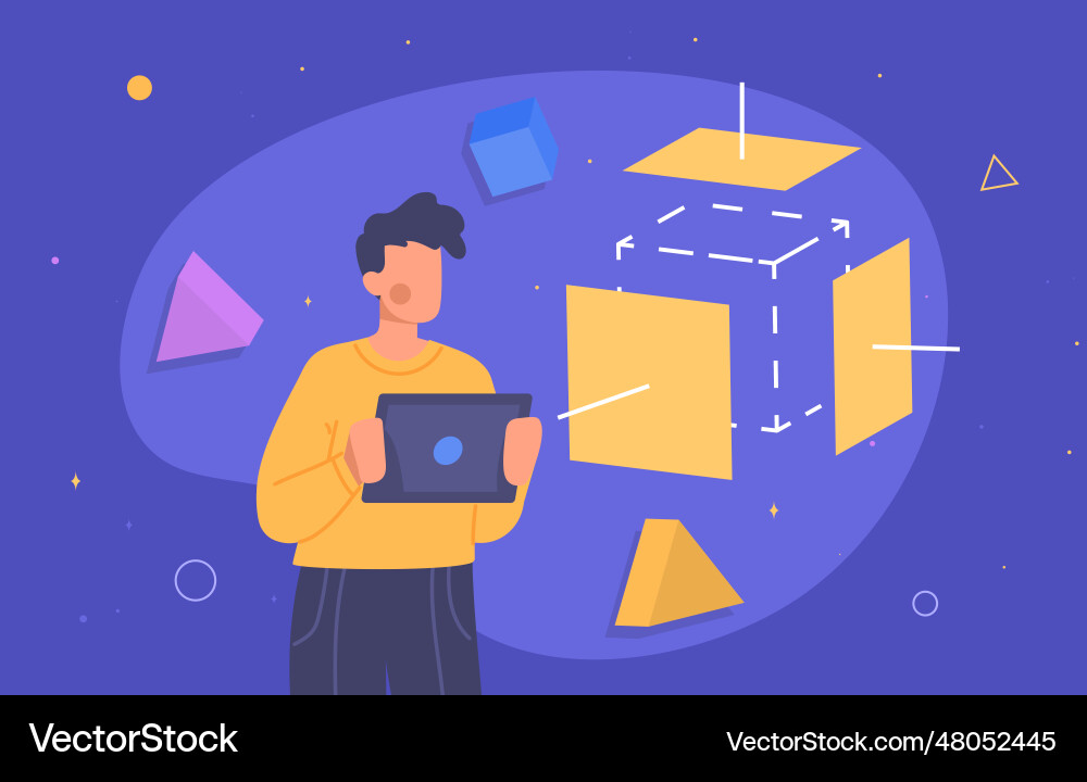 Man with deconstructed cube concept Man with deconstructed cube concept vector image