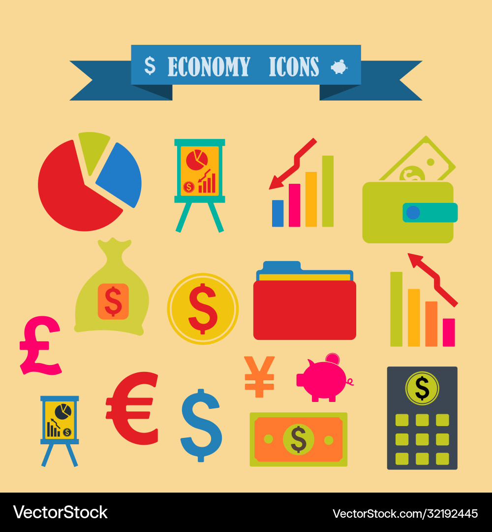 Multicolored icons with tape on topic business Multicolored icons with tape on topic business Vector Image
