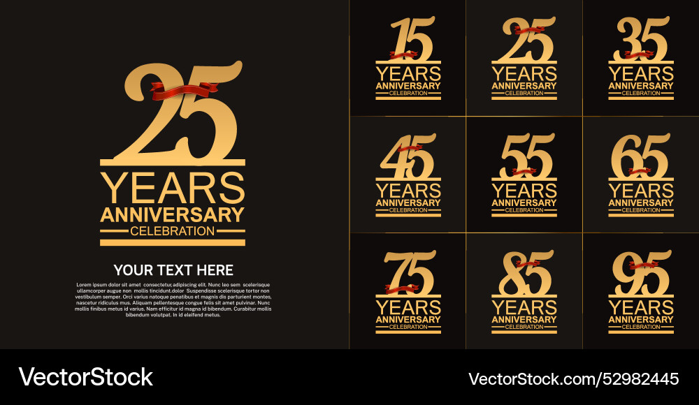 Set of anniversary with golden color can be use Vector Image