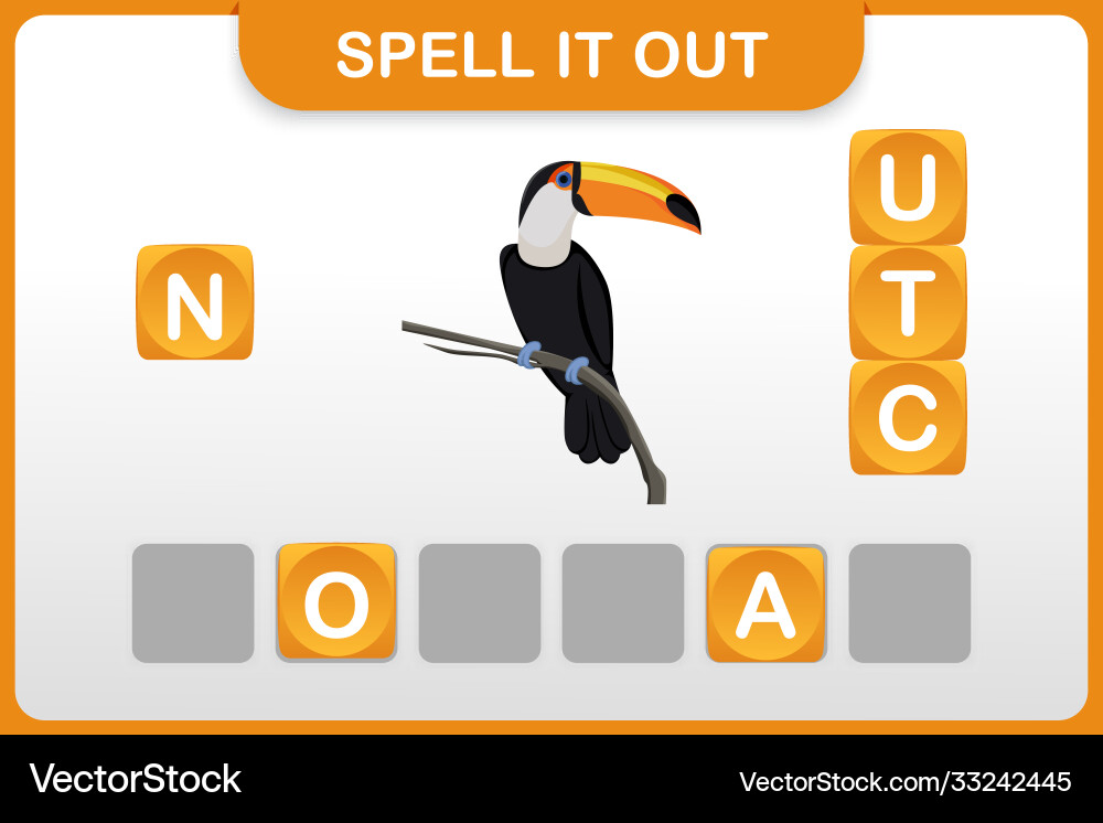 Spelling word and vocabulary worksheet toucan Spelling word and vocabulary worksheet toucan vector image