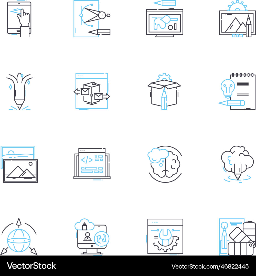 Virtual processing linear icons set digitization Virtual processing linear icons set digitization Vector Image