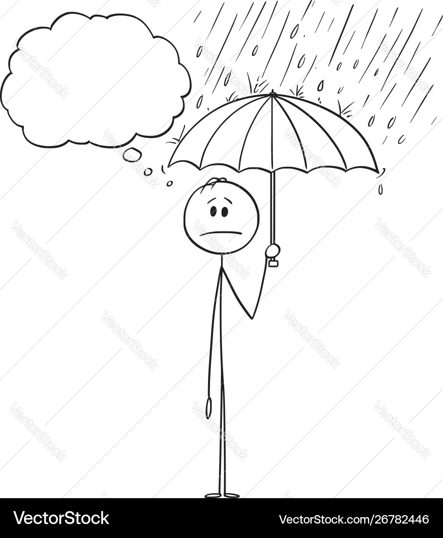 Cartoon man or businessman standing in rain Cartoon man or businessman standing in rain vector image