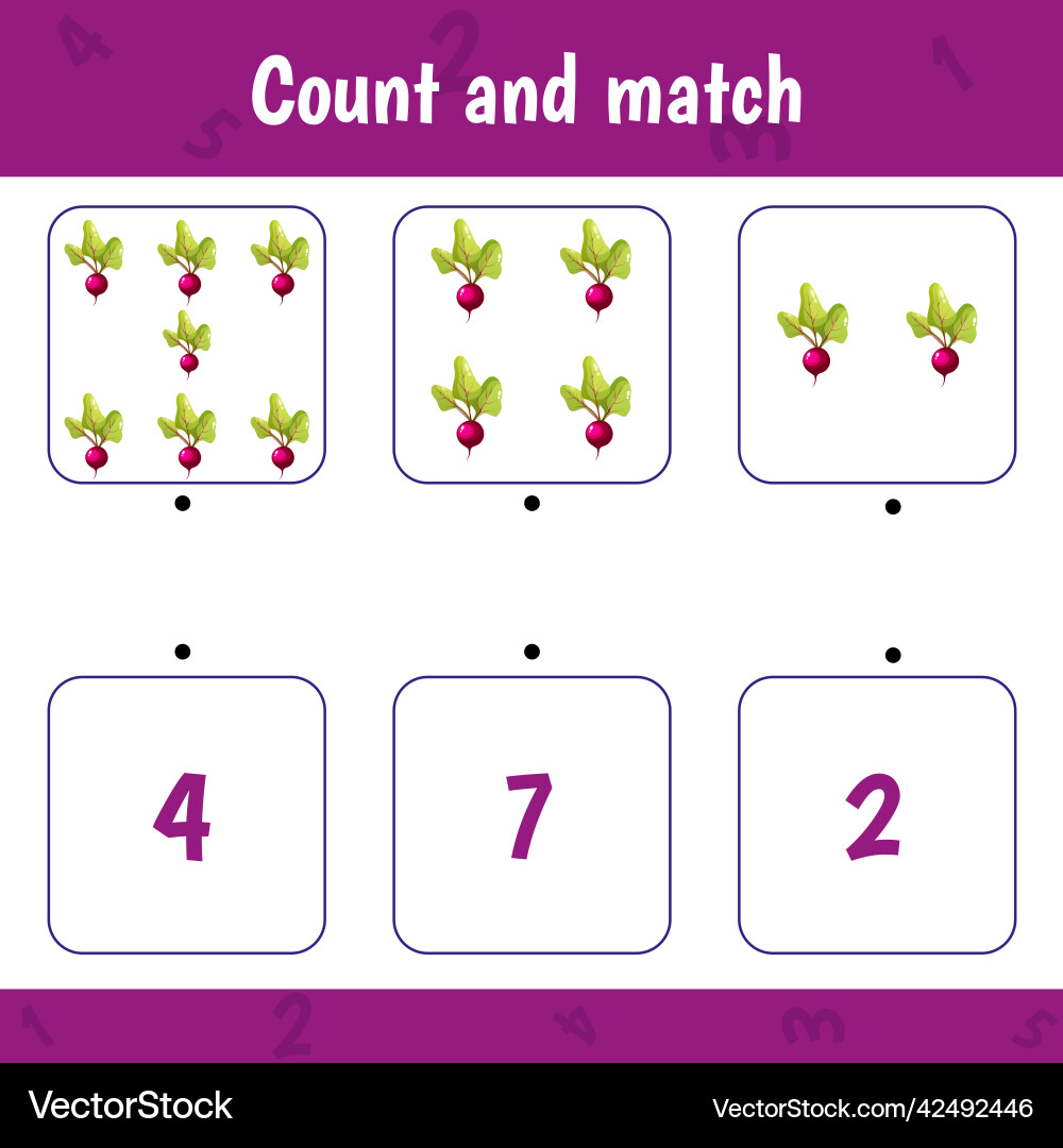 Counting game for preschool childrencount beets Counting game for preschool childrencount beets vector image
