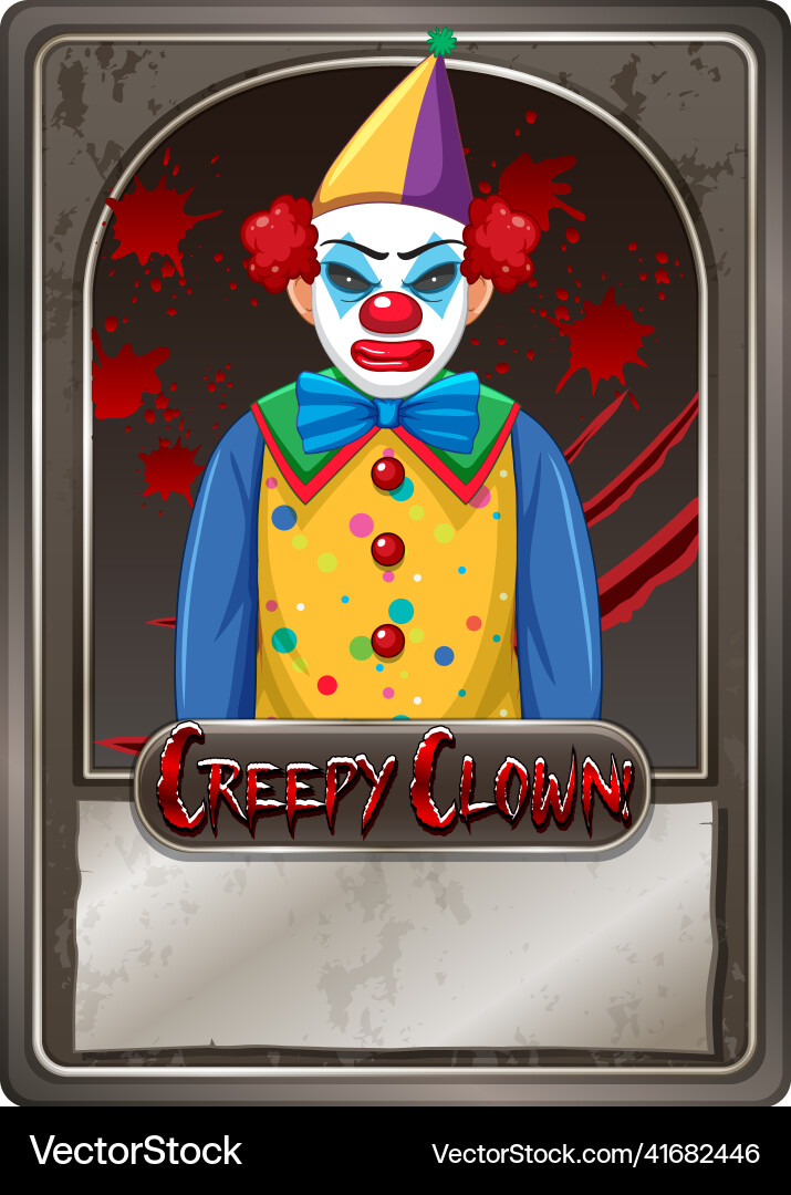 Creepy clown character game card template vector image