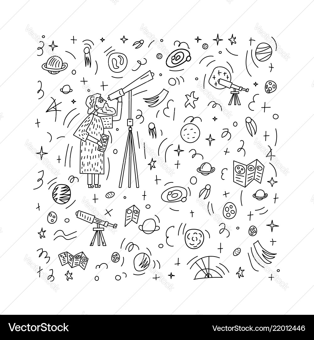 Design of astronomers and space objects Vector Image