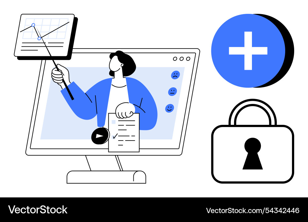 Digital presentation with chart security lock Digital presentation with chart security lock vector image