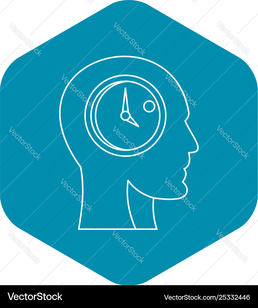 Head with clock inside icon outline style Head with clock inside icon outline style vector image