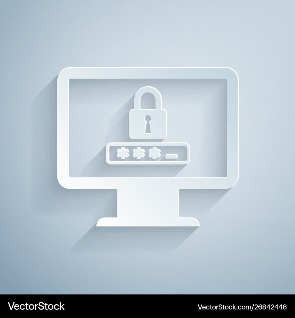 Paper cut monitor with password notification Paper cut monitor with password notification vector image