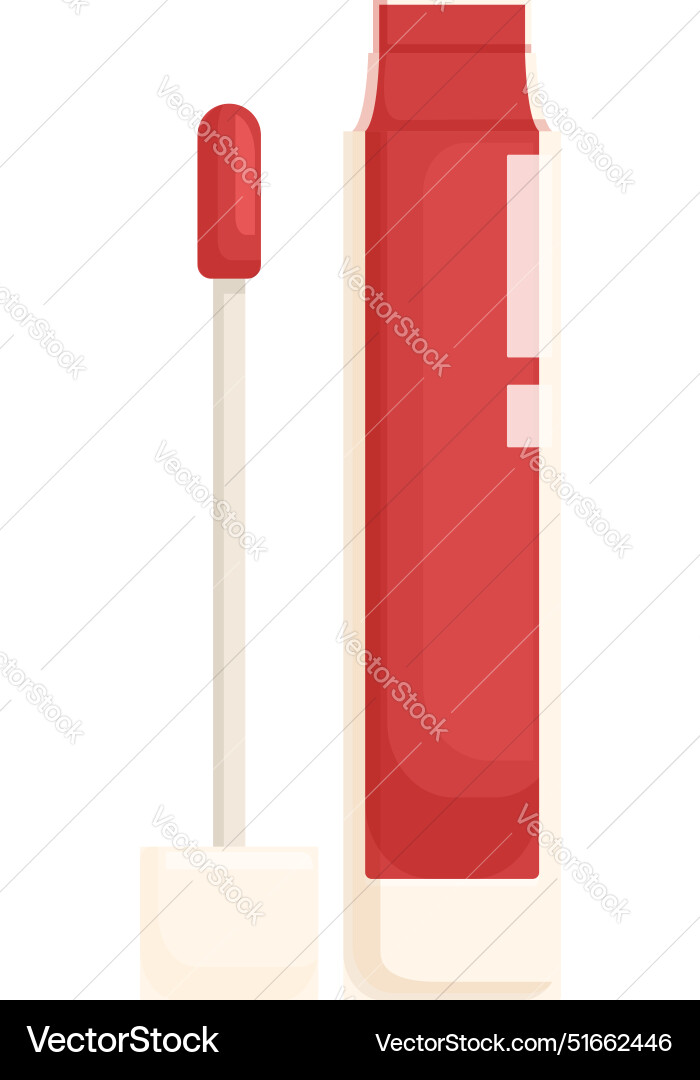 Red lip gloss standing with open cap showing Red lip gloss standing with open cap showing vector image