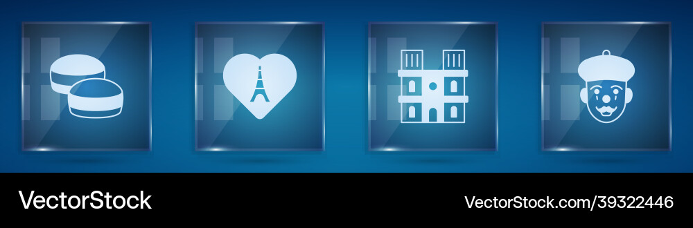Set macaron cookie eiffel tower with heart notre Vector Image