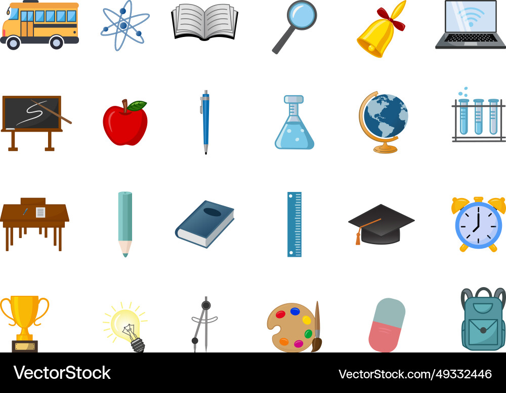 Set of cartoon school icons 24 academic items Vector Image