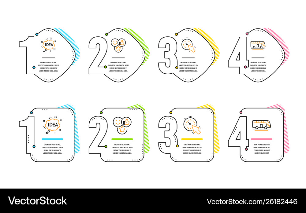 Timer like and idea icons set bus tour sign Timer like and idea icons set bus tour sign vector image