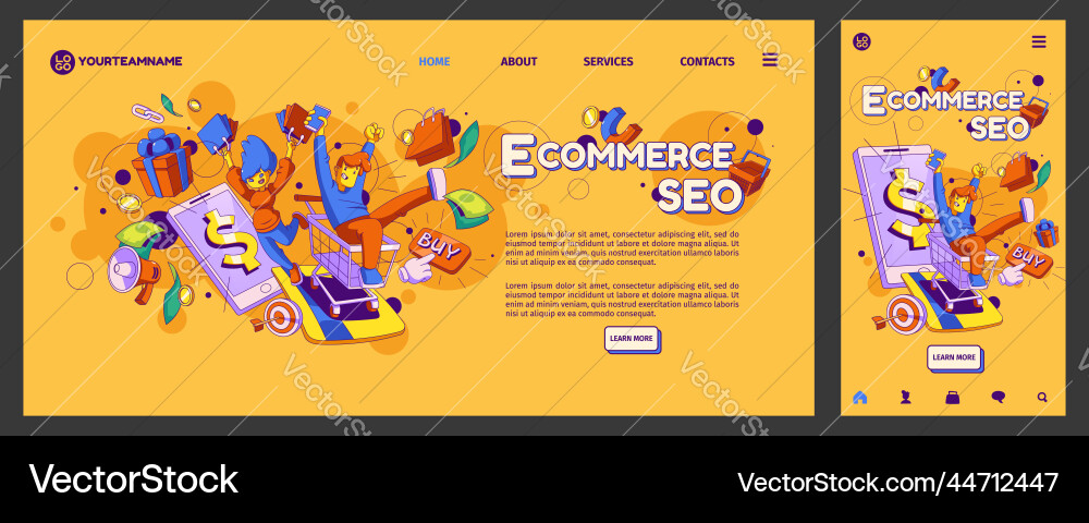 E-commerce seo landing app ui ux onboard screen E-commerce seo landing app ui ux onboard screen vector image