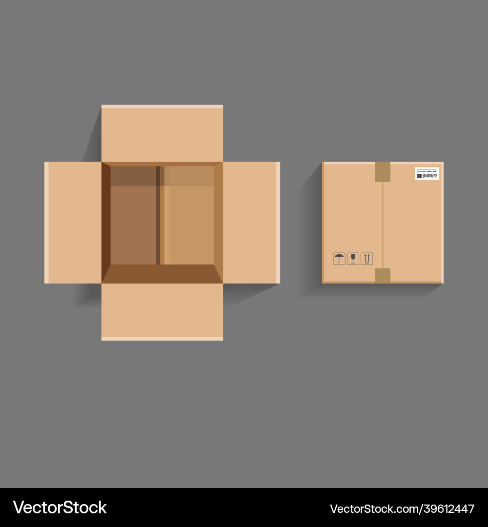 Empty open and closed cardboard box top view vector image