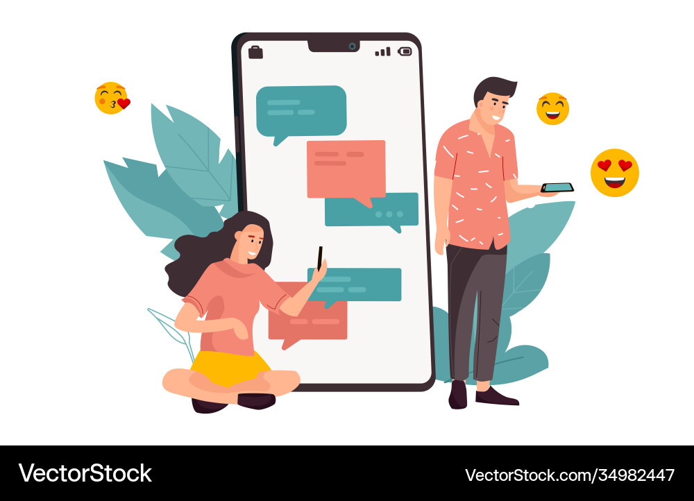 Phone chat cartoon man and woman exchange Phone chat cartoon man and woman exchange vector image