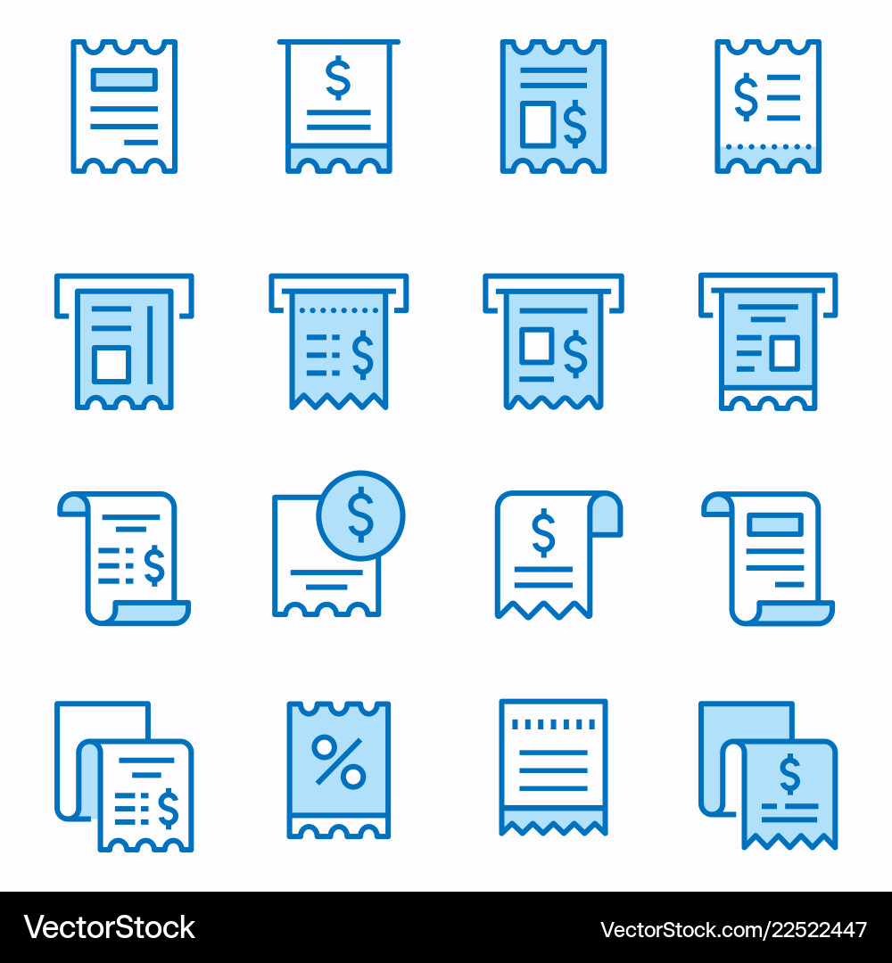 Receipt flat line icon set Vector Image