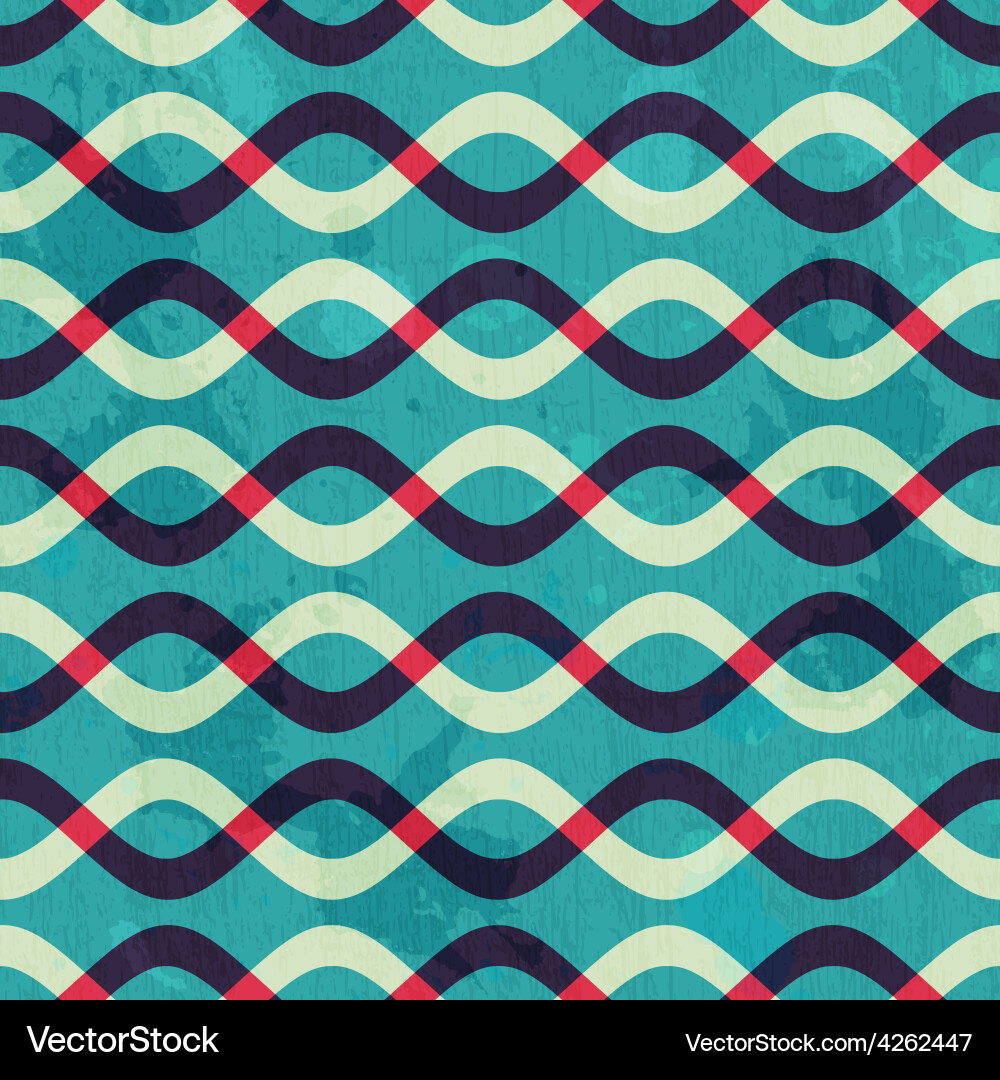 Retro curve seamless pattern with grunge effect vector image