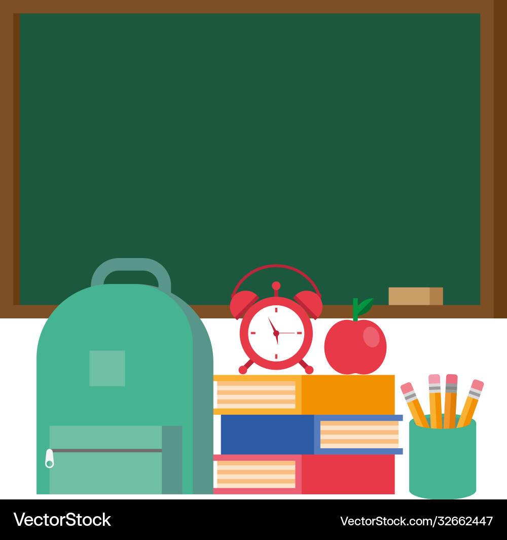 Schultasche und Zubehör mit Chalkboard Schultasche und Zubehör mit Chalkboard vektorbild