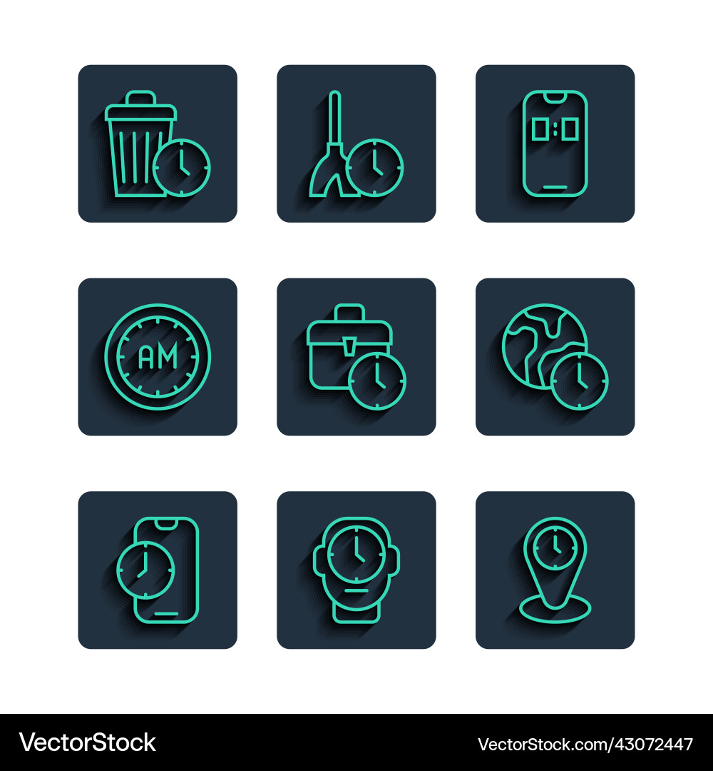 Set line alarm clock app mobile time zone Set line alarm clock app mobile time zone Vector Image