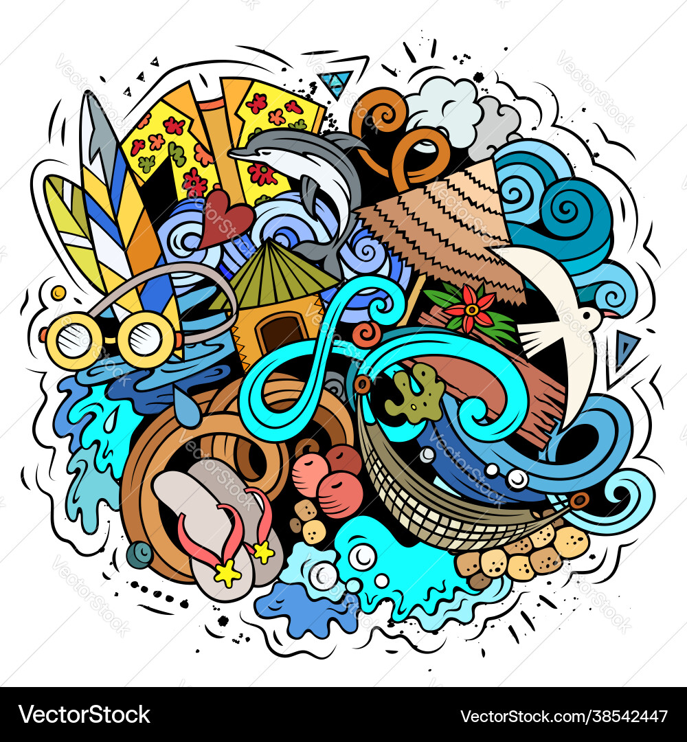 Sommer Strand Doodles Sommer Strand Doodles vektorbild
