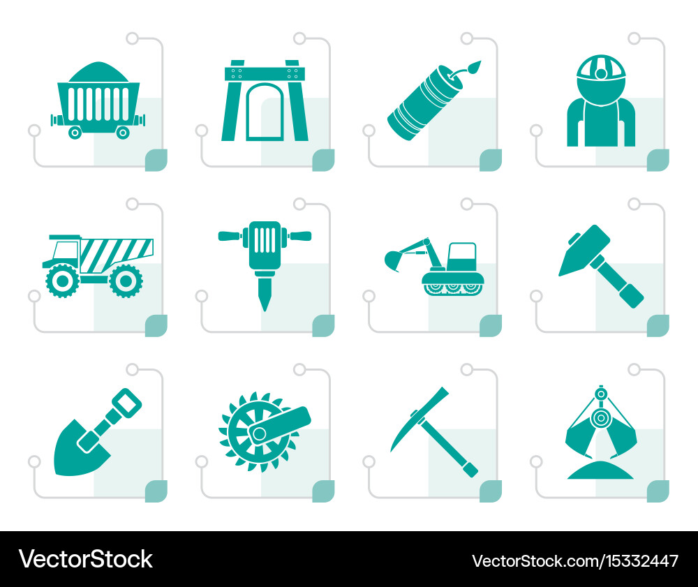 Stylized mining and quarrying industry objects Vector Image
