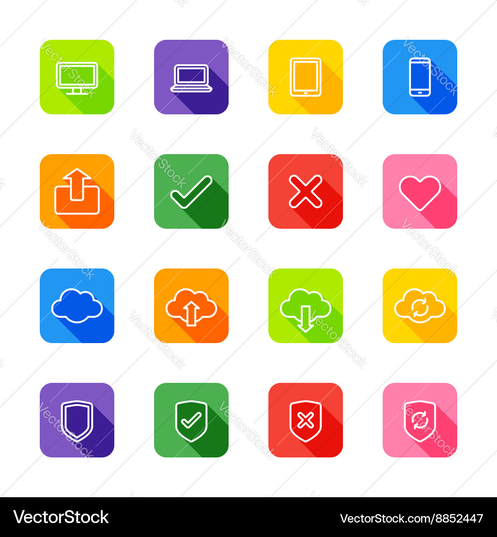 White line web icon set colorful rounded rectangle vector image