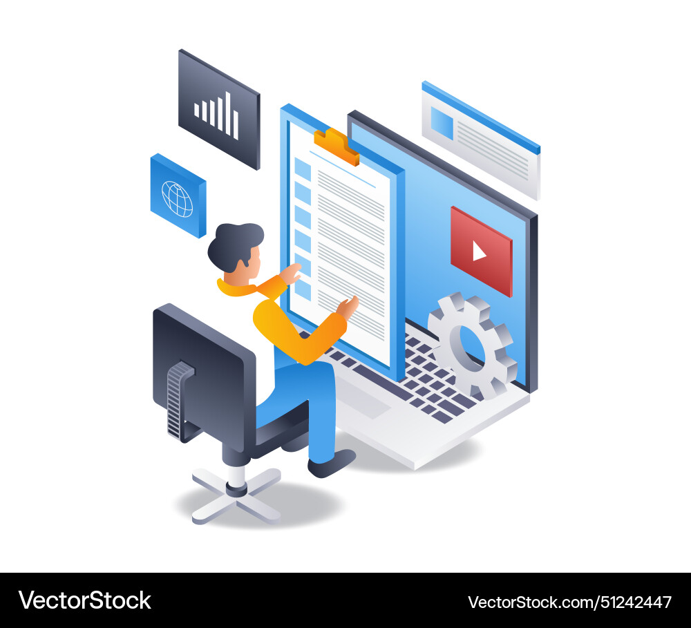 Working on a computer information data Vector Image