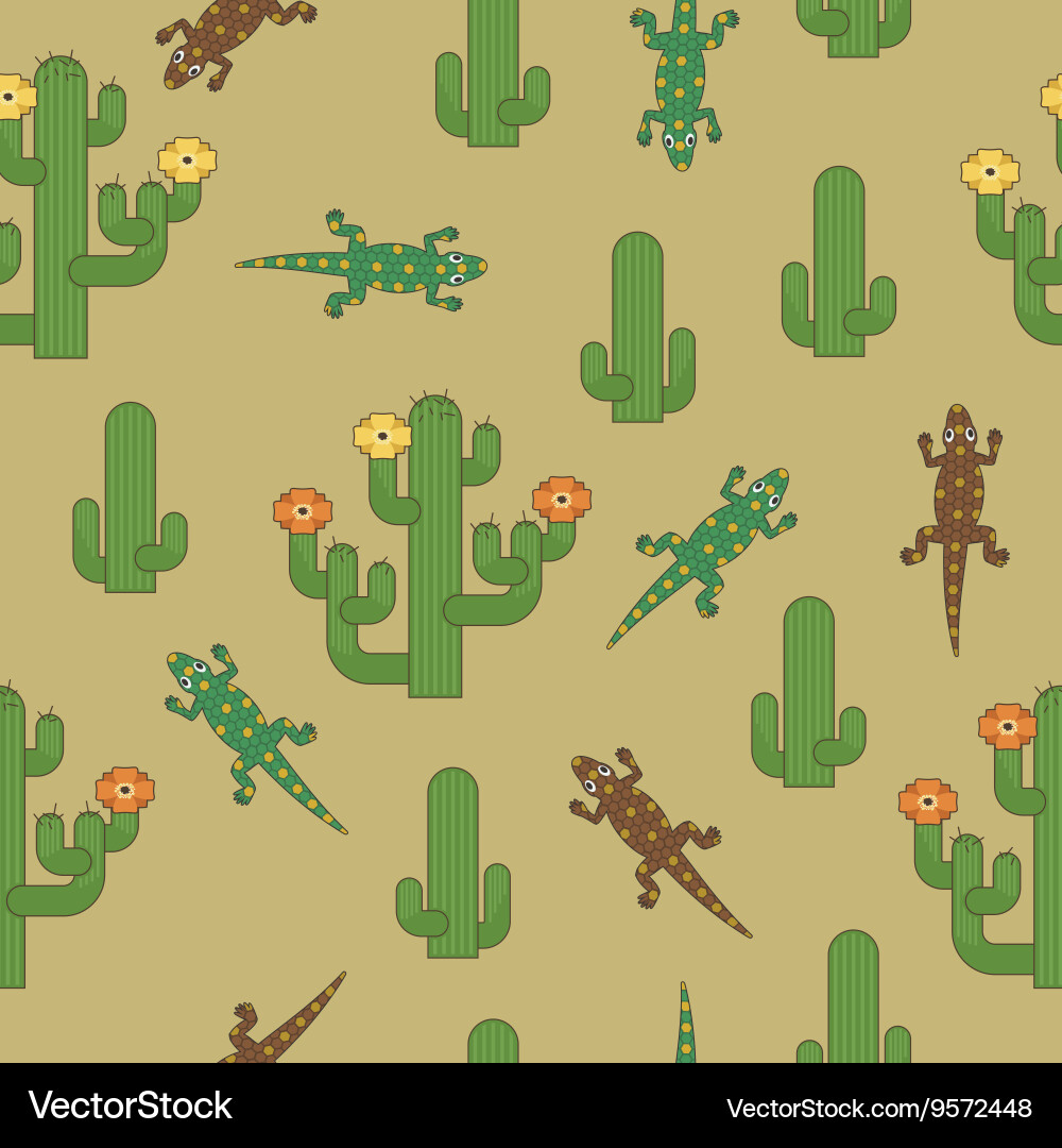 Cactus and lizards pattern vector image