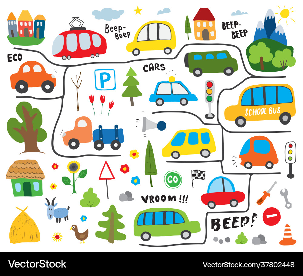 Cars Cartoon Set niedlichen Transport doodles Sammlung Cars Cartoon Set niedlichen Transport doodles Sammlung vektorbild