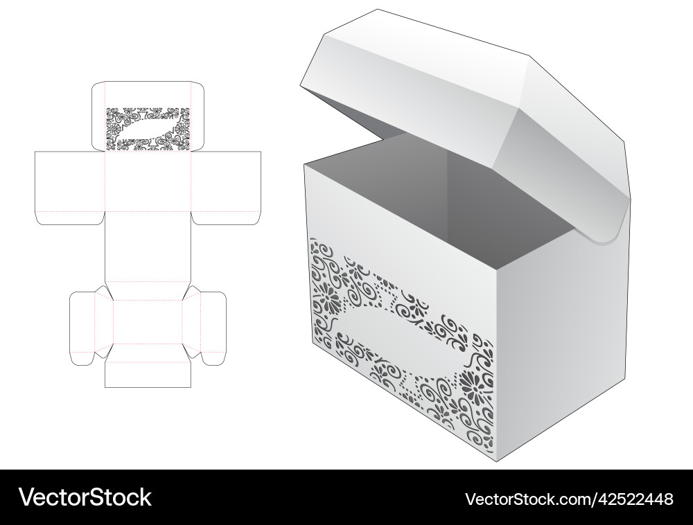 Chest flip packaging box with stenciled pattern Chest flip packaging box with stenciled pattern vector image
