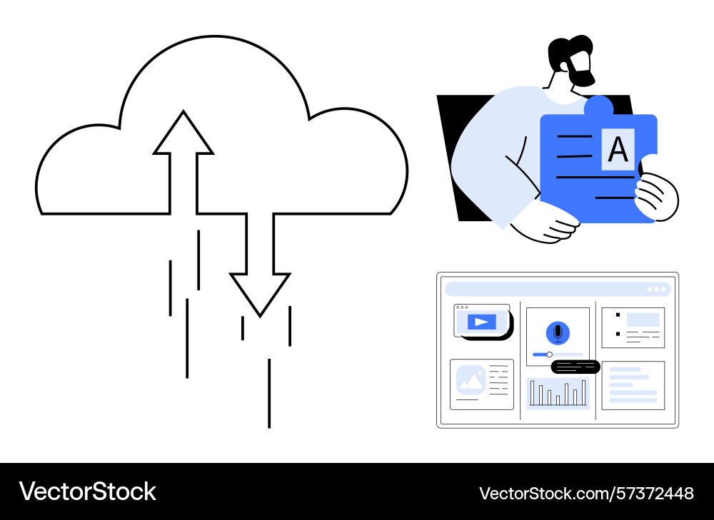 Data upload and download concept with cloud Data upload and download concept with cloud vector image