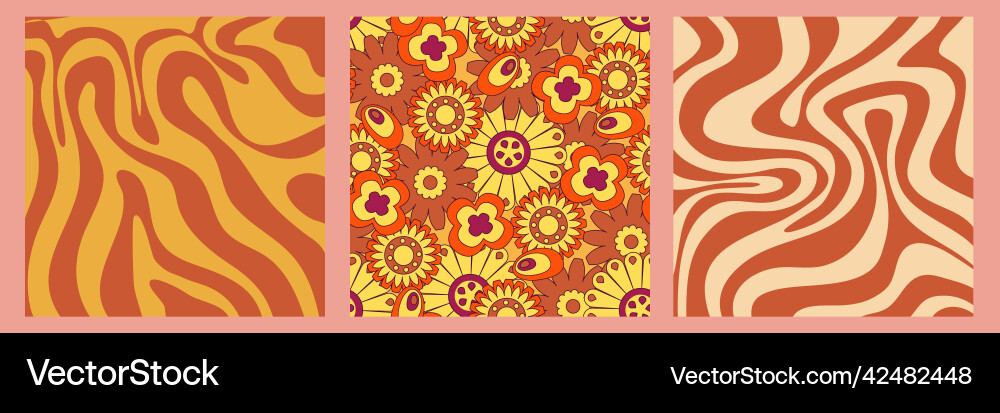 Groovy y2k retro pattern with flower and swirl 70s Groovy y2k retro pattern with flower and swirl 70s vector image