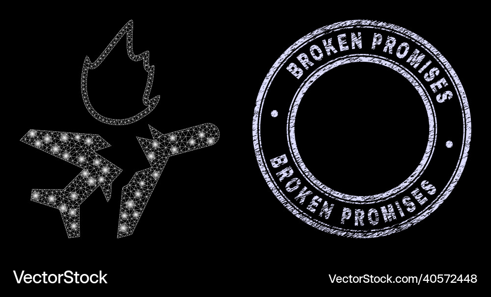 Grunge broken promises badge and illuminated net vector image
