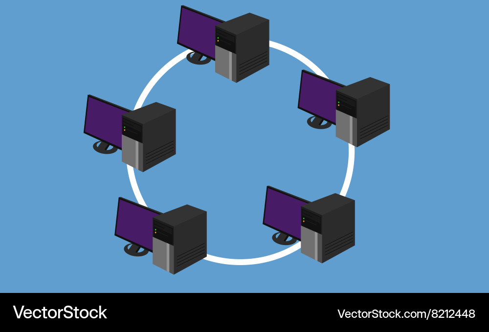 Ring network topology lan design networking vector image