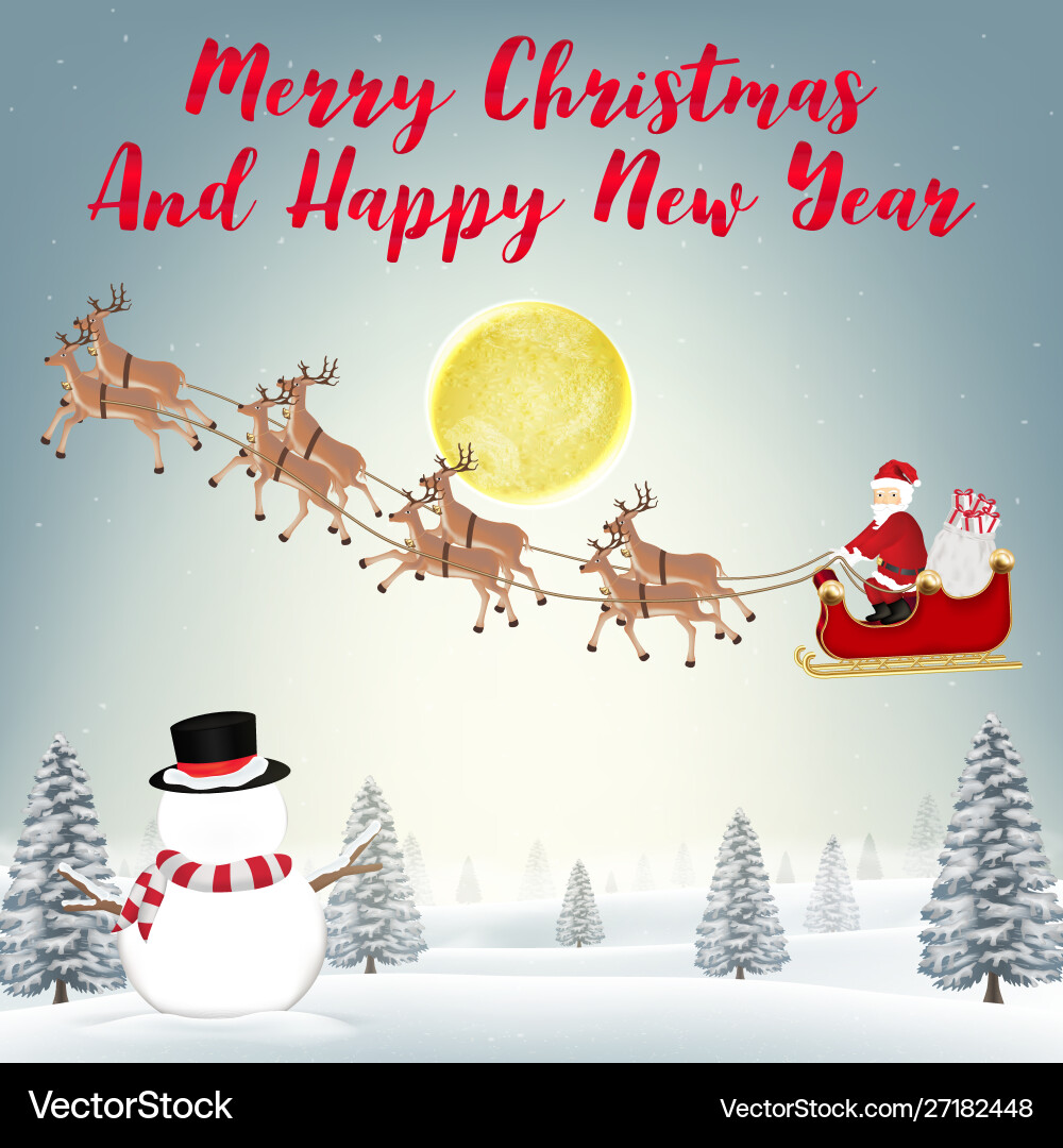 Santa claus reindeer and snowman in winter forest Santa claus reindeer and snowman in winter forest vector image