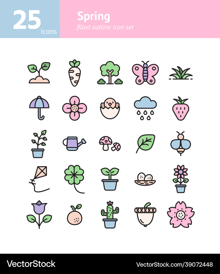 Spring filled outline icon set Spring filled outline icon set vector image