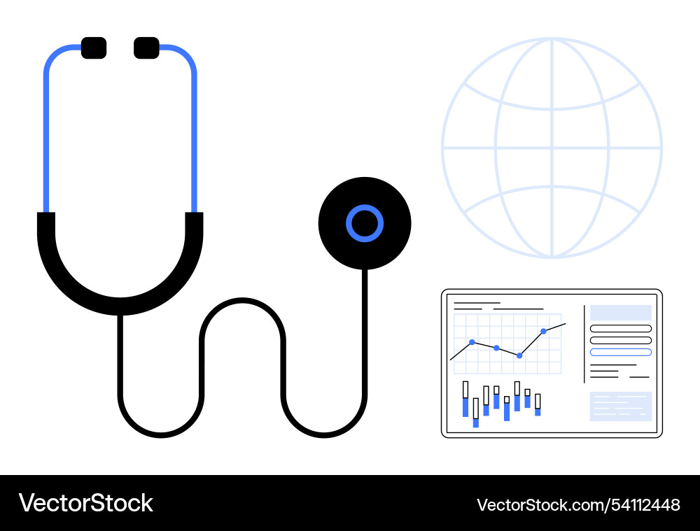 Stethoscope with data charts and global network Stethoscope with data charts and global network vector image