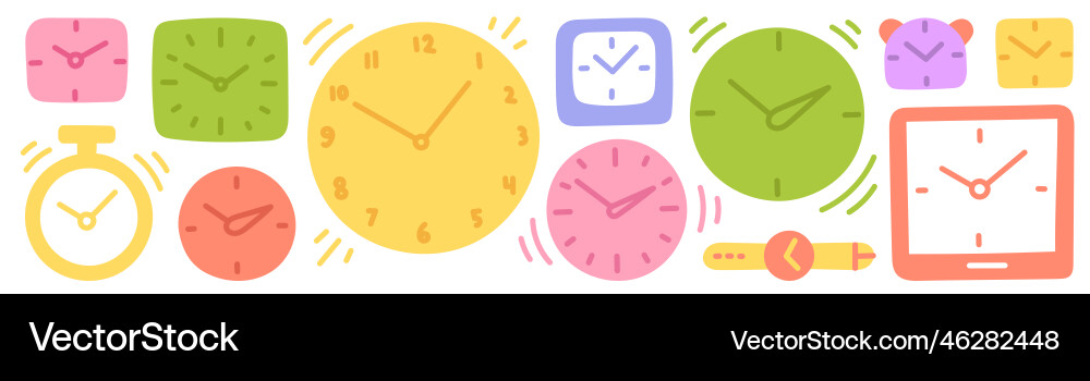 Time and clock alarm-clock set line Vector Image