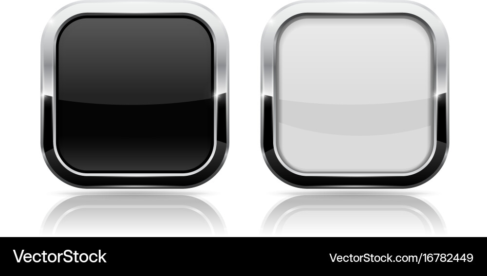 Black and white buttons shiny square 3d icons Vector Image