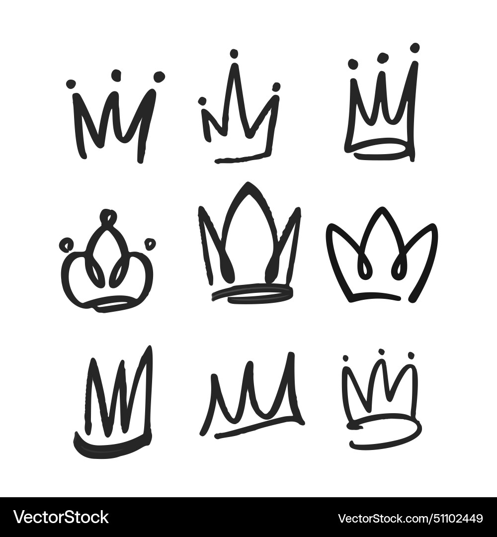 Doodle crowns icons collection playful array vector image