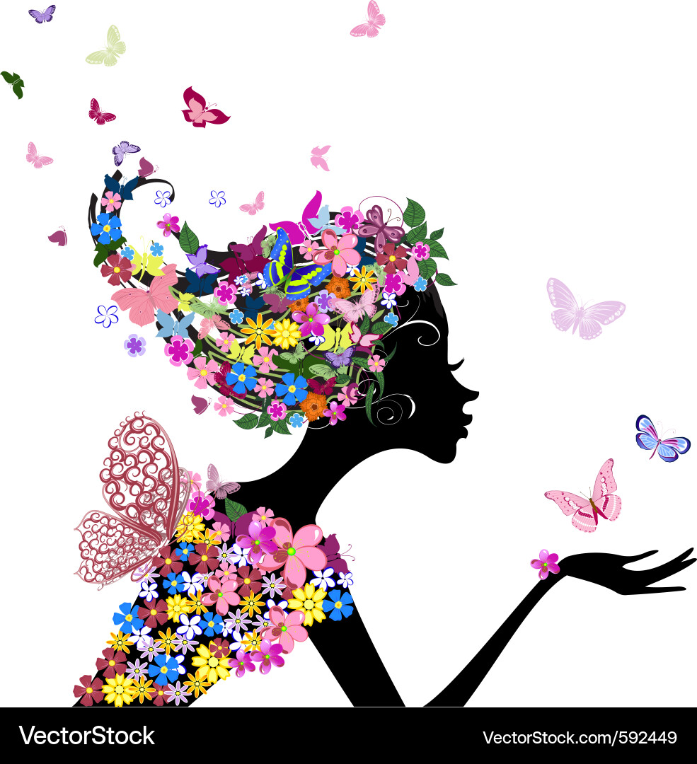 Floral Woman Silhouette Vector Image